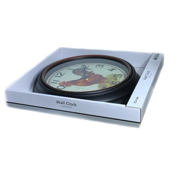 Clock Farmhouse Rooster Quartz Analog Primitive Wall Hanging 12 in Round Black - Picture 5 of 12